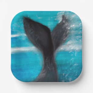 Een walvis-Waterverf Papieren Bordje