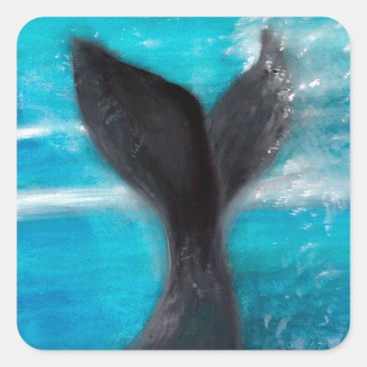 Een walvis-Waterverf Vierkante Sticker (Voorkant)