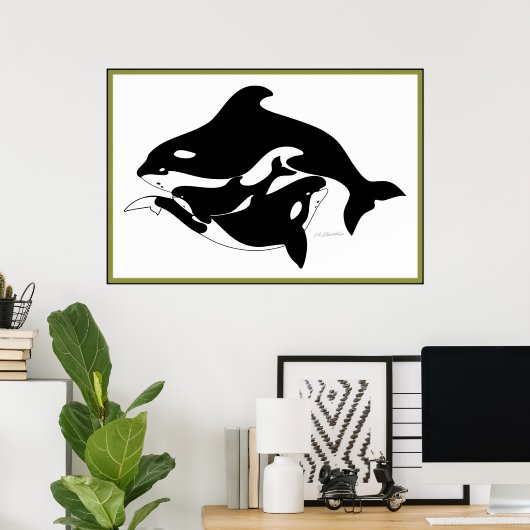 Een walvisfamilie poster (Thuiskantoor)