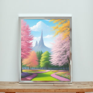 Een wandeling door een betoverde tuin foto afdruk