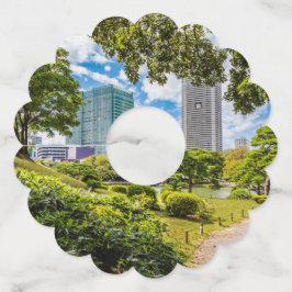 Een wandeling door Hama Rikyu tuinen, Tokio Wijnglaslabel