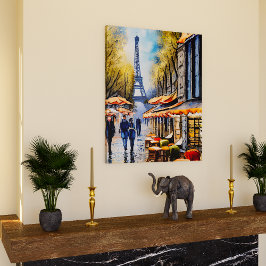 Een wandeling in Paris Stretch Canvas Waterverf Pr Afdruk