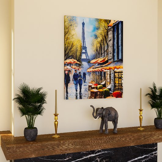 Een wandeling in Paris Stretch Canvas Waterverf Pr Afdruk