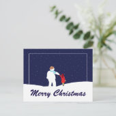 Een wandeling met Sneeuwman Kerstvakantie Ansichtk Feestdagenkaart (Staand voorkant)