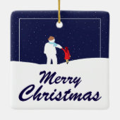 Een wandeling met Snowman-keramische keramiek Keramisch Ornament (Achterkant)