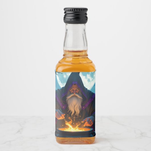 Een Warlock brouwt een Halloween-feest Likeurfles Etiket (Voorkant)