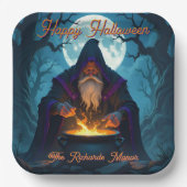 Een Warlock brouwt een Halloween-feest Papieren Bordje (Voorkant)