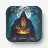 Een Warlock brouwt een Halloween-feest Papieren Bordje (Voorkant)