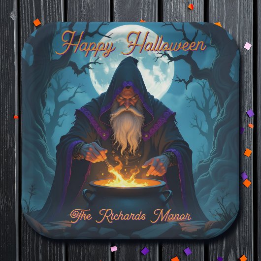 Een Warlock brouwt een Halloween-feest Papieren Bordje