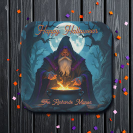 Een Warlock brouwt een Halloween-feest Papieren Bordje