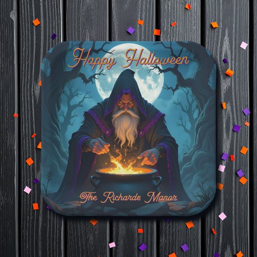 Een Warlock brouwt een Halloween-feest Papieren Bordje