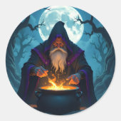 Een Warlock brouwt een Halloween-feest Ronde Sticker (Voorkant)