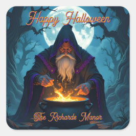 Een Warlock brouwt een Halloween-feest Vierkante Sticker