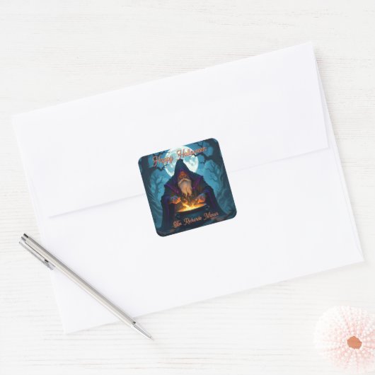 Een Warlock brouwt een Halloween-feest Vierkante Sticker (Envelop)