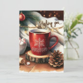 Een warm kopje kerstvreugde feestdagenkaart (Staand voorkant)