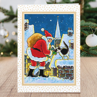 Een warm welkom Santa Cat Kerstmis Illustratie Feestdagen Kaart