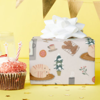 Een warm winterpatroon gevuld met katten en winter cadeaupapier