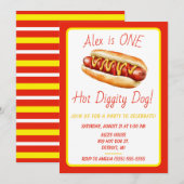 Een warme hond! Hot Dog eerste verjaardag Kaart (Voorkant / Achterkant)