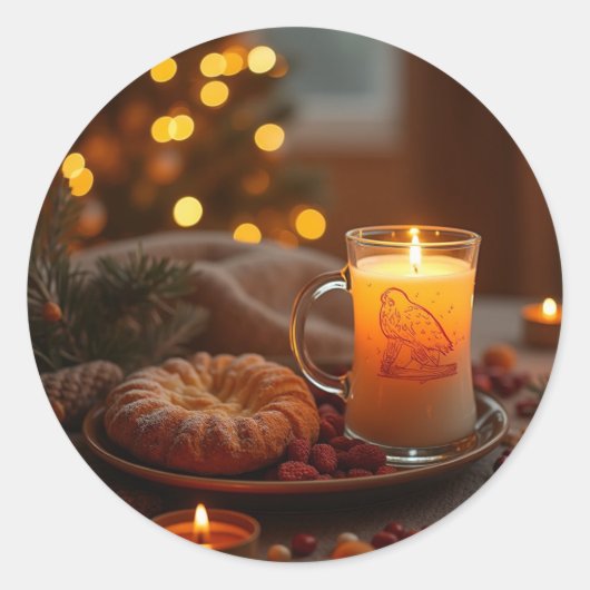 Een warme kerst ronde sticker (Voorkant)