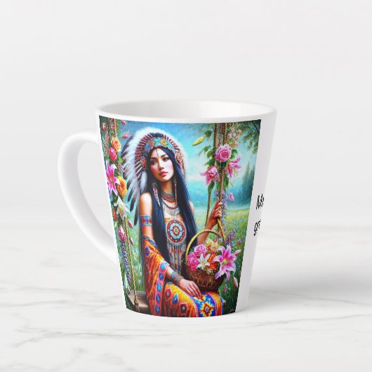 Een warme omhelzing in een kopje latte mok (Linkerhoek)