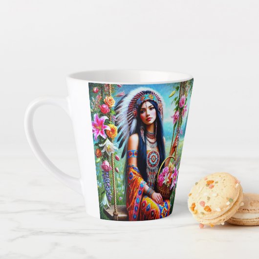 Een warme omhelzing in een kopje latte mok (In situ)