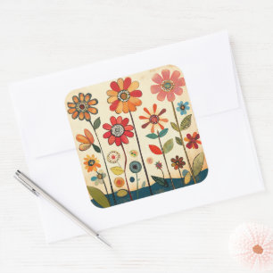 Een warme terracotta Zinnia-perceel Vierkante Sticker