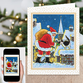 Een warme welkom Santa Kat Kerstkaart Feestdagen Kaart