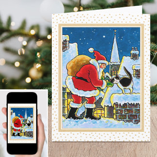 Een warme welkom Santa Kat Kerstkaart Feestdagen Kaart