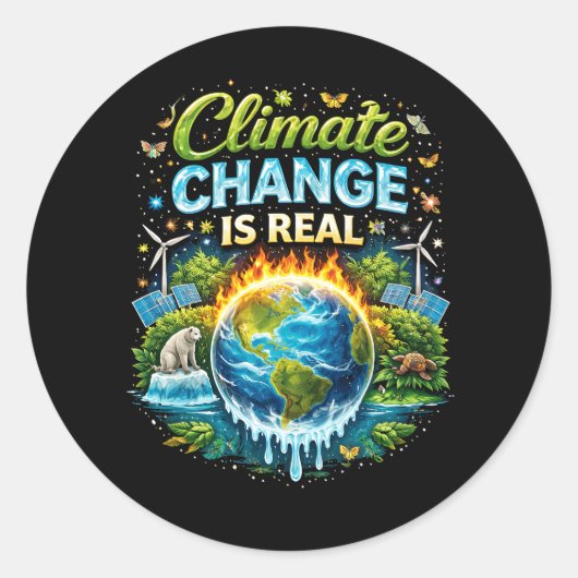 Een warmer wordende wereld ronde sticker (Voorkant)