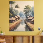 Een waterkanaal met huizen en bomen canvas afdruk (Insitu (Woonkamer))