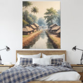 Een waterkanaal met huizen en bomen canvas afdruk (Insitu (Slaapkamer))