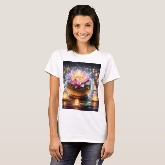Een waterlelie wordt omringd door zwevende kaarsen t-shirt