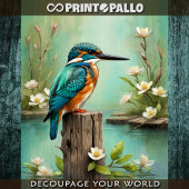 Een waterverf ijsvogel op een tak tissuepapier