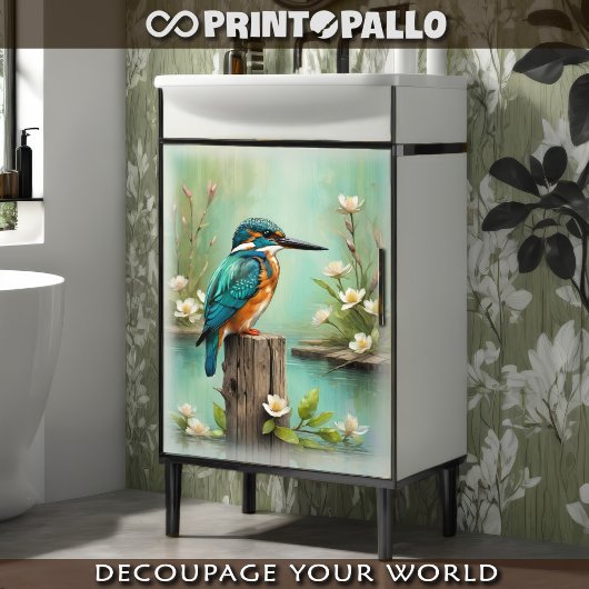 Een waterverf ijsvogel op een tak tissuepapier