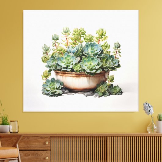 Een Waterverf Oasis Succulent Waterverf schilderij Canvas Afdruk (Insitu (Woonkamer))