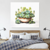 Een Waterverf Oasis Succulent Waterverf schilderij Canvas Afdruk (Insitu (Slaapkamer))