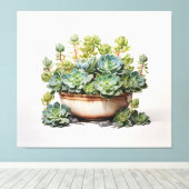 Een Waterverf Oasis Succulent Waterverf schilderij Canvas Afdruk (Insitu (Houten vloer))