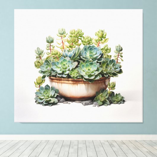 Een Waterverf Oasis Succulent Waterverf schilderij Canvas Afdruk (Insitu (Houten vloer))