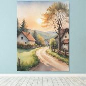 Een waterverf schilderij van huizen en een weg canvas afdruk (Insitu (Houten vloer))