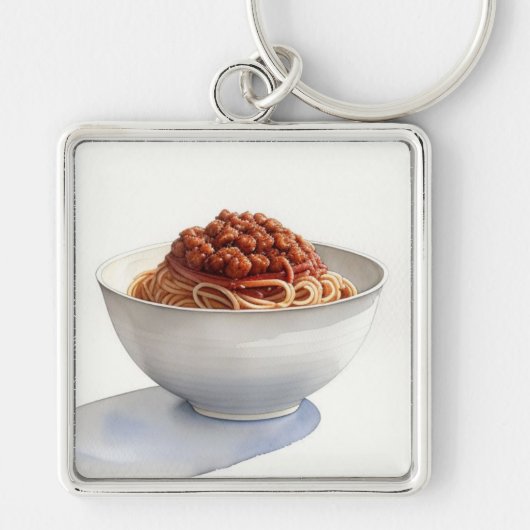 Een Waterverf schilderij van Spaghetti Bolognese Sleutelhanger (Voorkant)