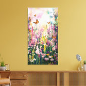 Een waterverf schilderij van Wildflower Field Canvas Afdruk (Insitu (Woonkamer))