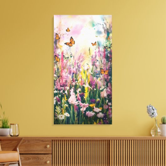 Een waterverf schilderij van Wildflower Field Canvas Afdruk (Insitu (Woonkamer))