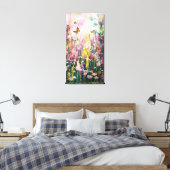 Een waterverf schilderij van Wildflower Field Canvas Afdruk (Insitu (Slaapkamer))