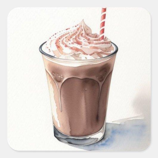 Een Waterverf Tekening van Chocolate Milkshake Vierkante Sticker (Voorkant)