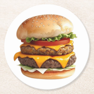 Een Waterverf Tekening van een Cheeseburger Ronde Kartonnen Onderzetter