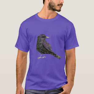 Een waterverf tekening van een spreeuw t-shirt
