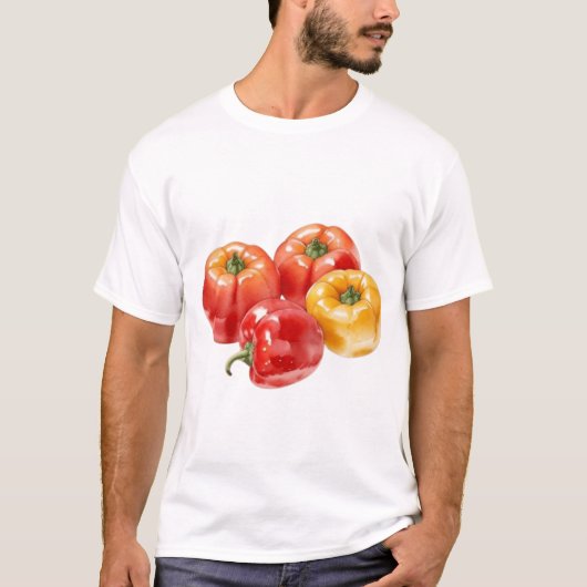 Een Waterverf Tekening van Vier Paprika Fruit T-shirt (Voorkant)