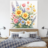 Een waterverf van bloemen canvas afdruk (Insitu (Slaapkamer))