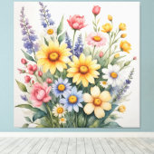 Een waterverf van bloemen canvas afdruk (Insitu (Houten vloer))