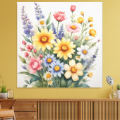 Een waterverf van bloemen canvas afdruk (Insitu (Woonkamer))